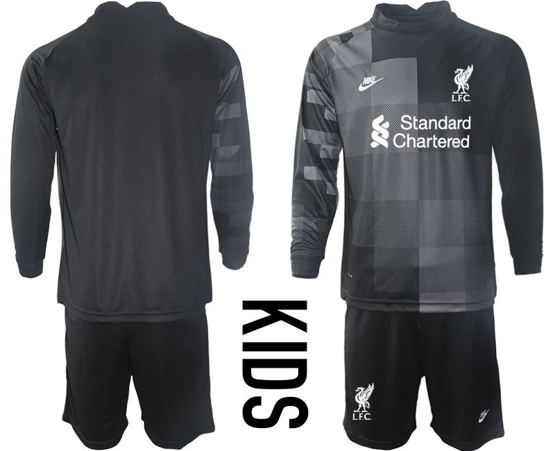 Youth 2021-2022 Club Liverpool black goalkeeper long sleeve blank Soccer Jersey